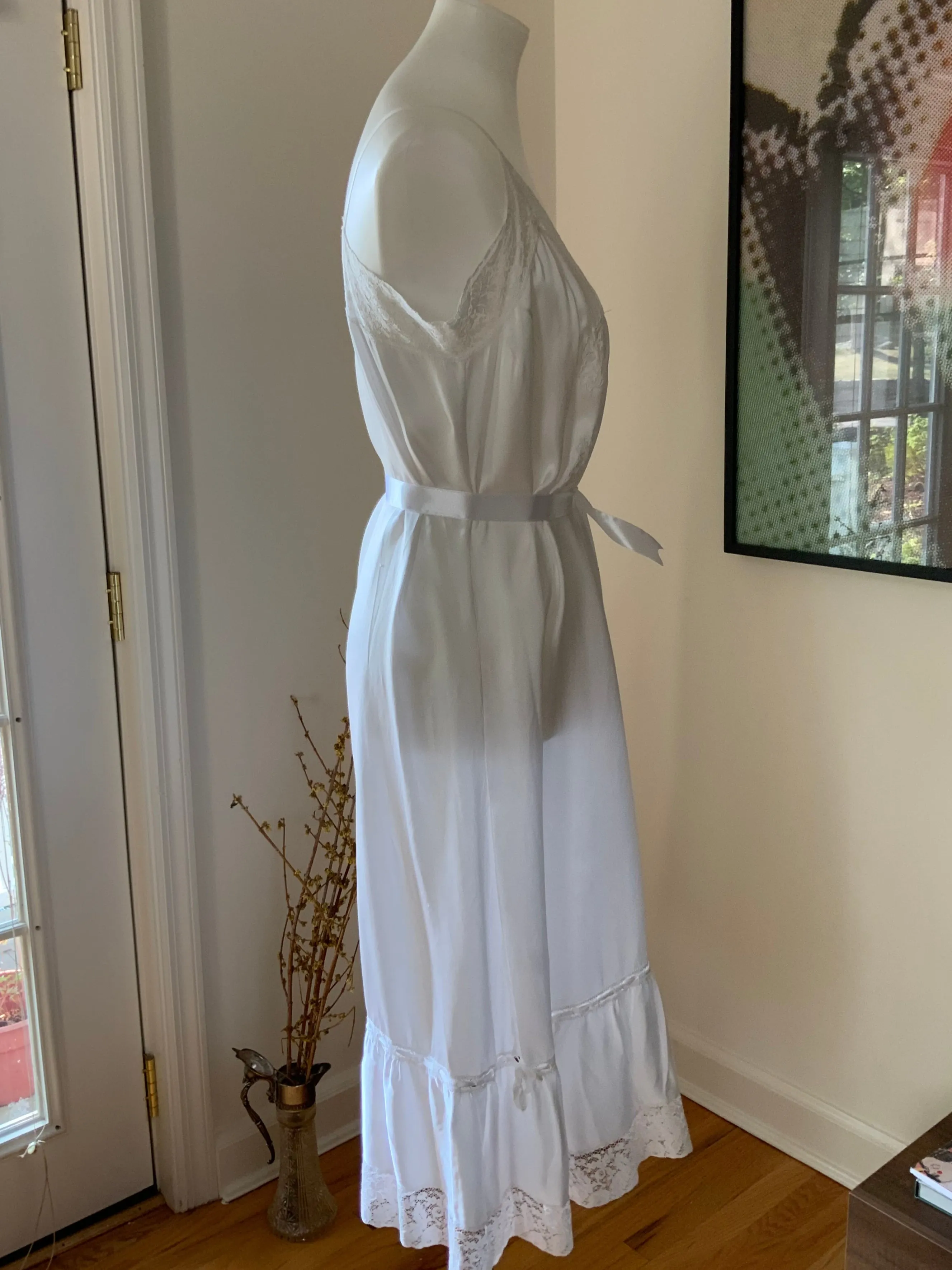 White Slip Dress - 70s L
