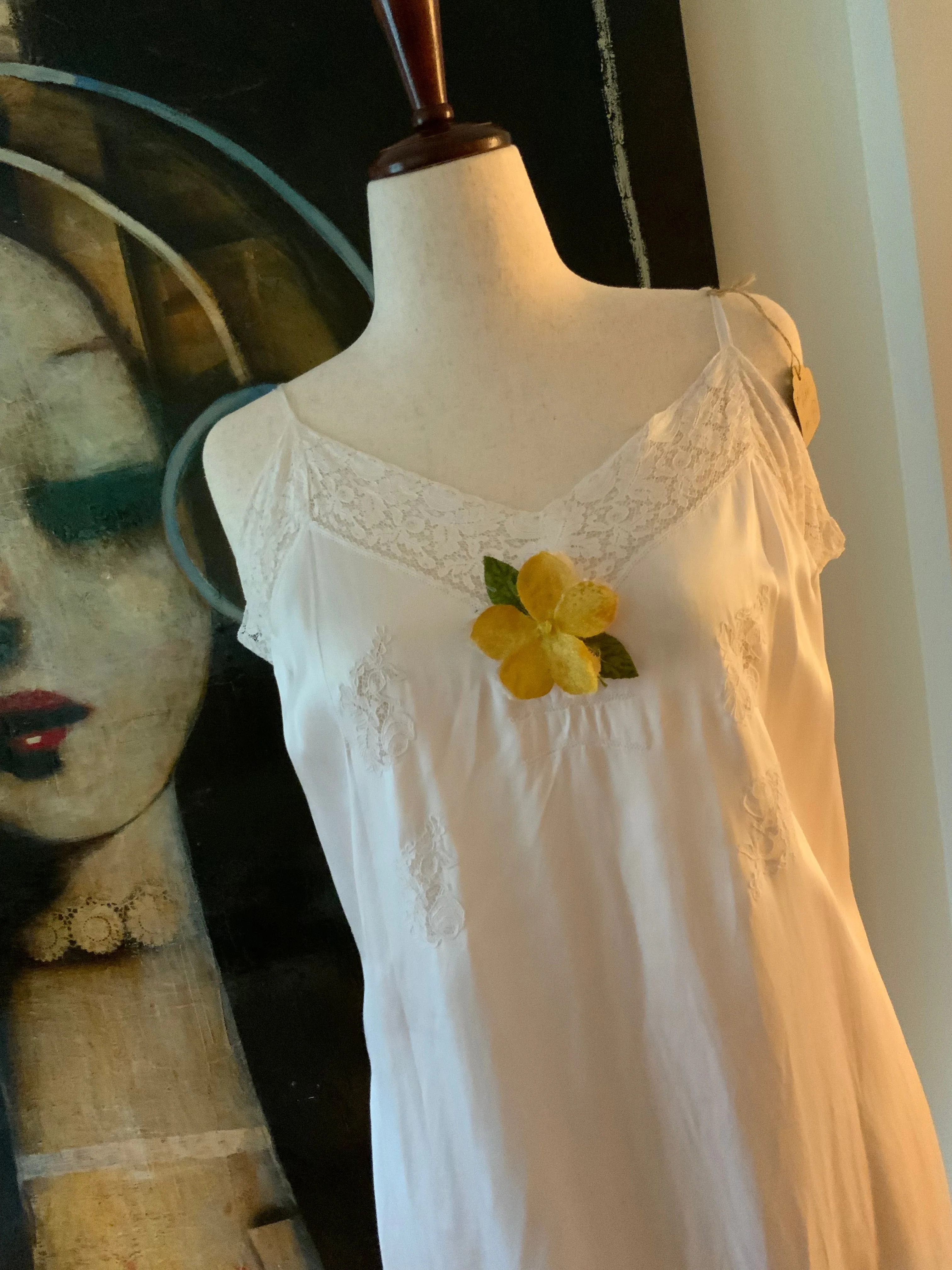 White Slip Dress - 70s L