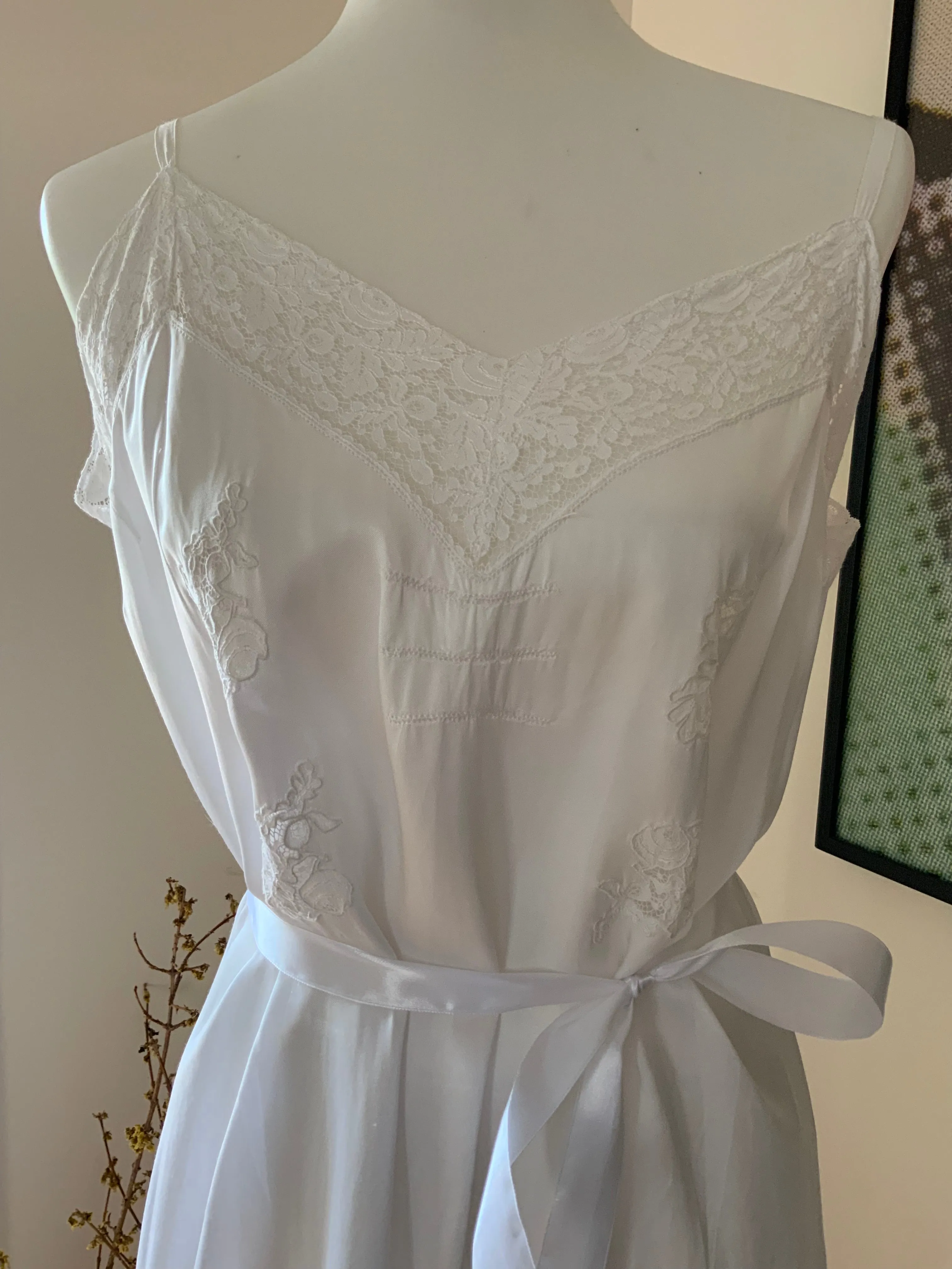 White Slip Dress - 70s L