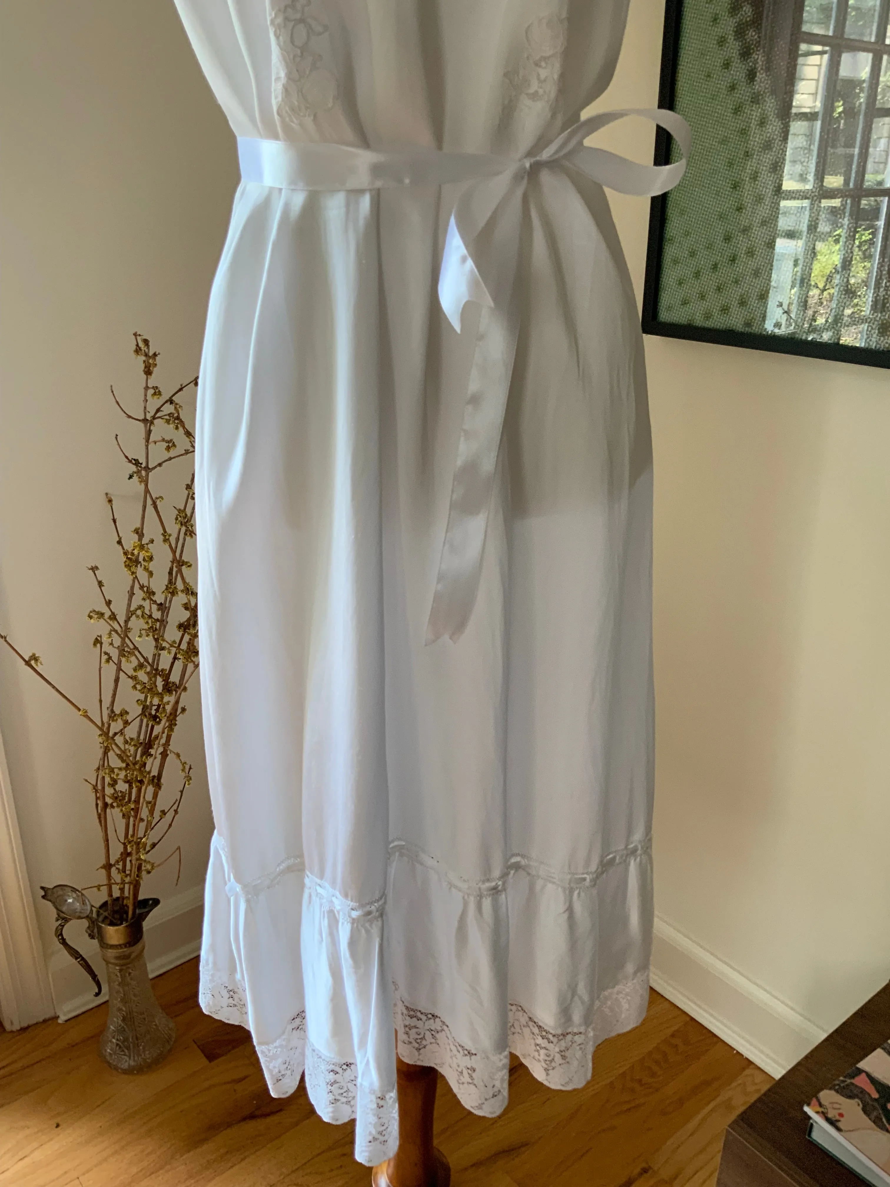 White Slip Dress - 70s L