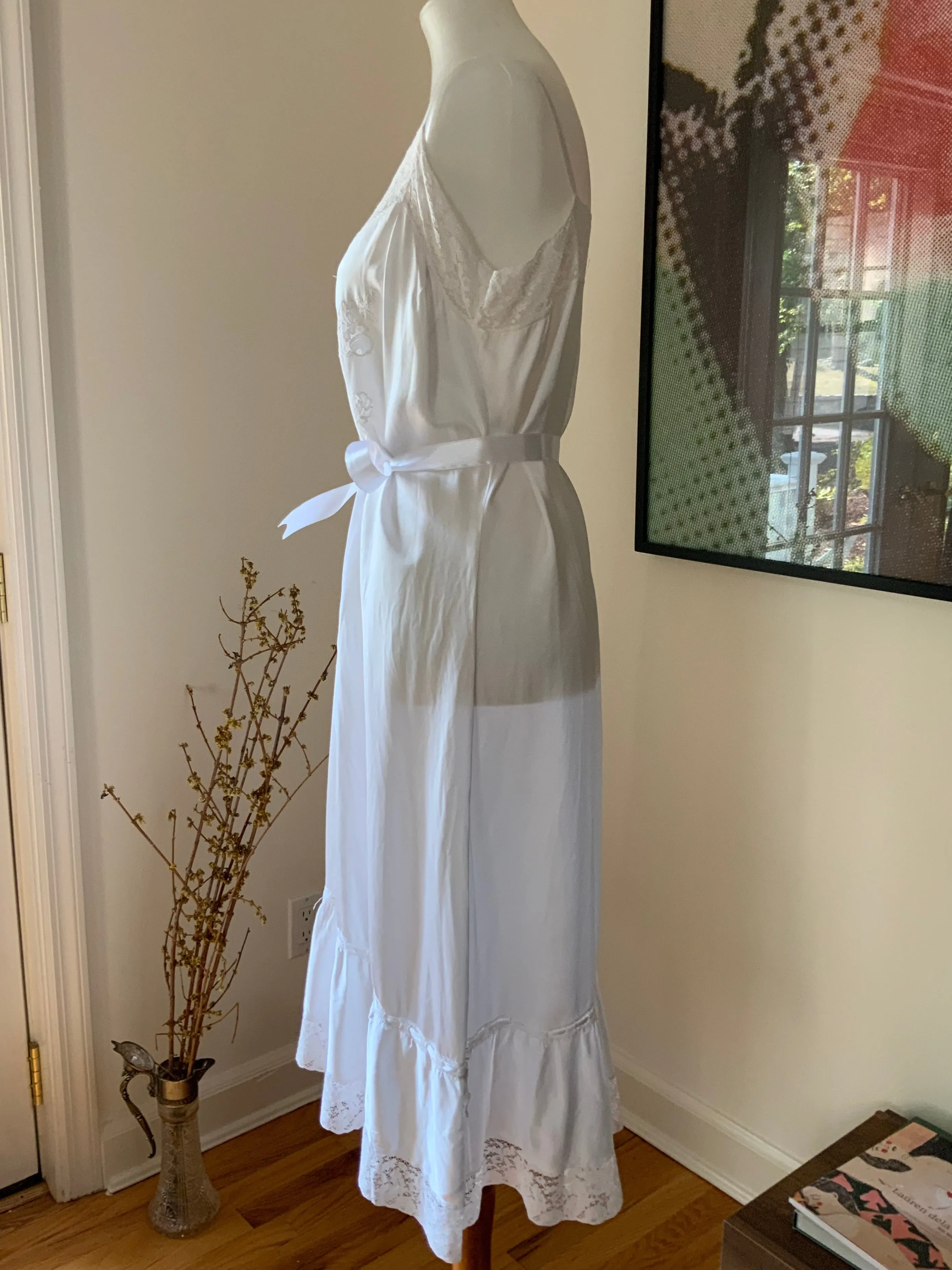 White Slip Dress - 70s L