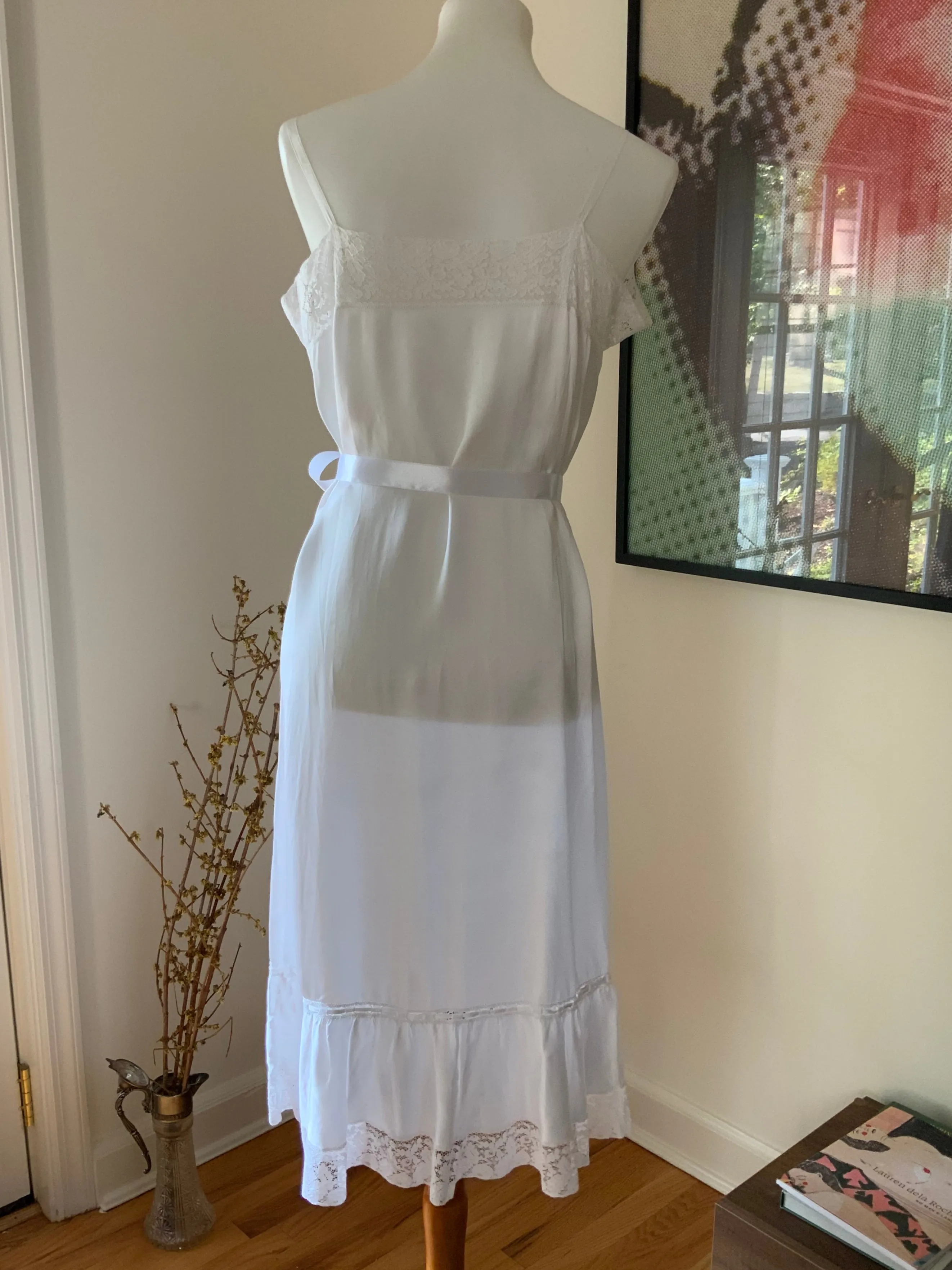 White Slip Dress - 70s L