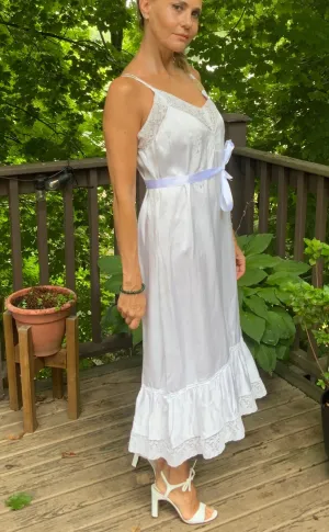 White Slip Dress - 70s L