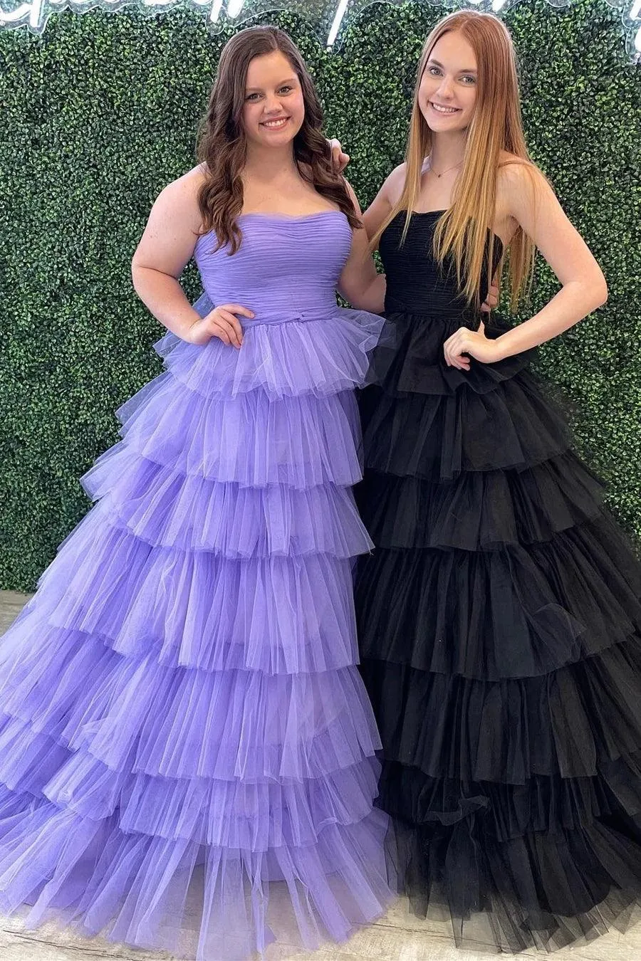 White Strapless Tiered A-Line Long Prom Dress with Ruffles  PSK410