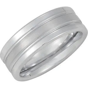 White Tungsten 8 mm Flat Ridged Band Size 10