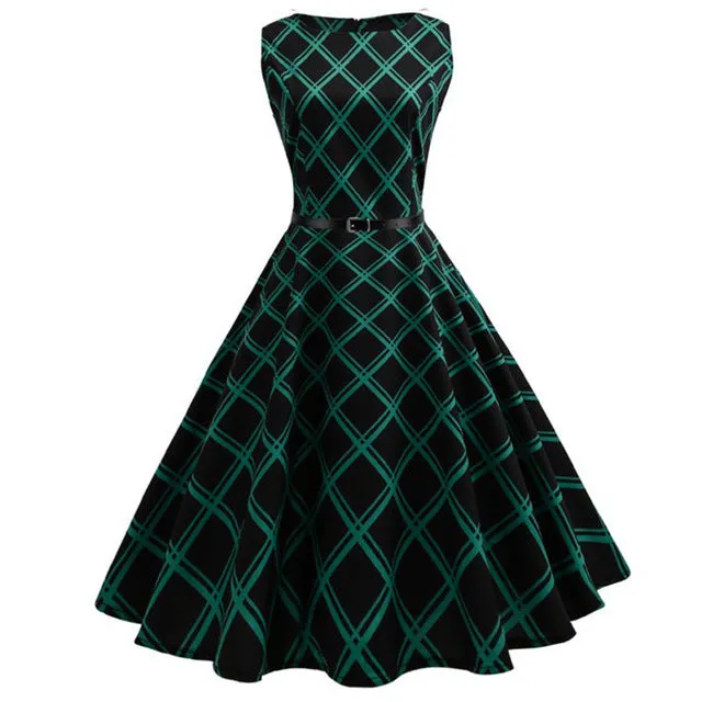Women 50s 60s Retro Vintage Dress Summer Floral Print Rockabilly Swing Robe Femme Vestidos Sexy Party Audrey Dresses With Belt