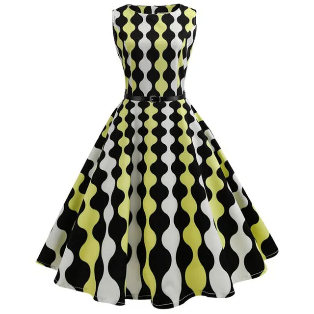 Women 50s 60s Retro Vintage Dress Summer Floral Print Rockabilly Swing Robe Femme Vestidos Sexy Party Audrey Dresses With Belt