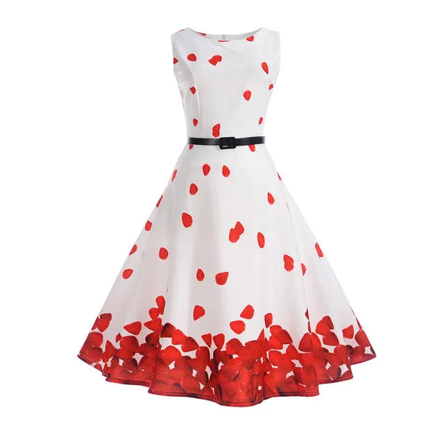 Women 50s 60s Retro Vintage Dress Summer Floral Print Rockabilly Swing Robe Femme Vestidos Sexy Party Audrey Dresses With Belt
