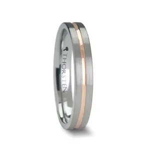 ZEUS | Silver Tungsten Ring, Rose Gold Groove, Flat
