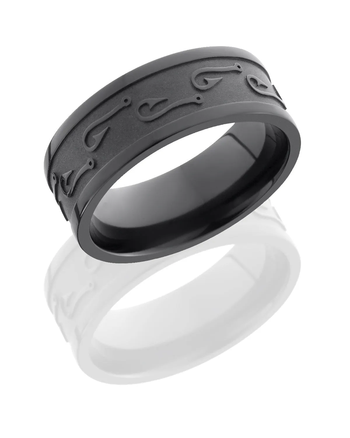 Zirconium 8mm Flat Band with Fishhook Pattern