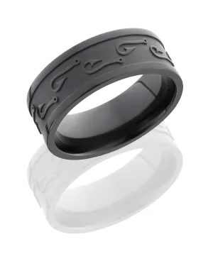Zirconium 8mm Flat Band with Fishhook Pattern