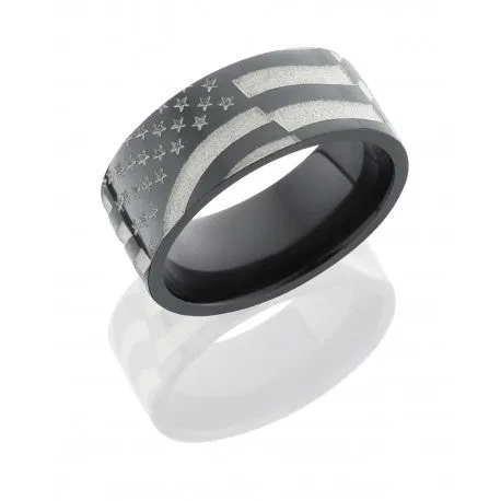 Zirconium 9mm Flat Band with American Flag Pattern