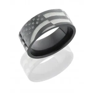 Zirconium 9mm Flat Band with American Flag Pattern